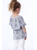 Bluza fetita cu cravate, alb si bleumarin NDZ8200 - Magazin online - Boutique